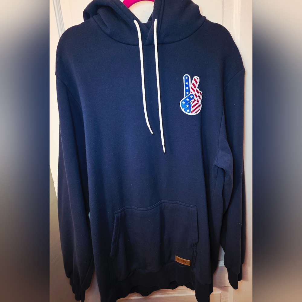 Tipsy Elves Navy Hoodie with Peace Sign Patch